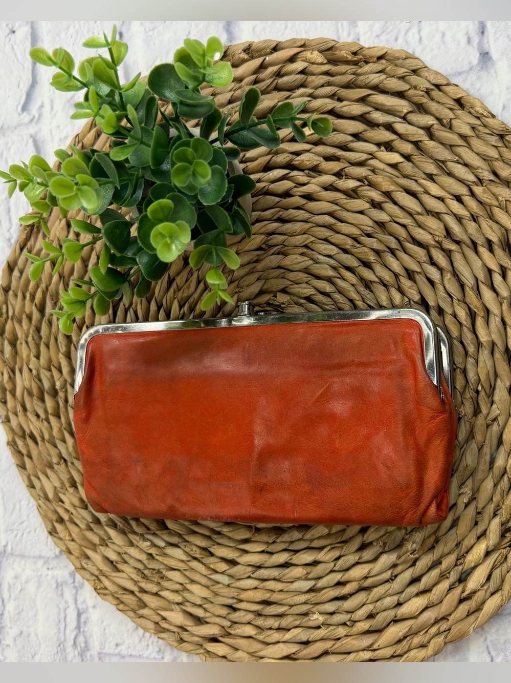 HOBO Red/Orange Leather Frame Clutch